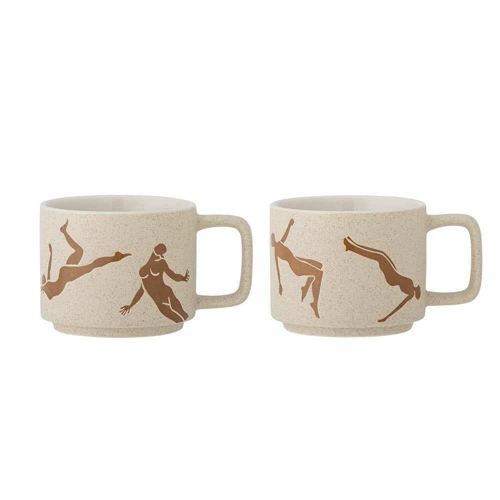 Bloomingville Harlow Becher, Braun, Steingut, 250 ml, 2er Set, stapelbar, spülmaschinengeeignet