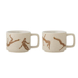 Bloomingville Harlow Becher, Braun, Steingut, 250 ml, 2er Set, stapelbar, spülmaschinengeeignet