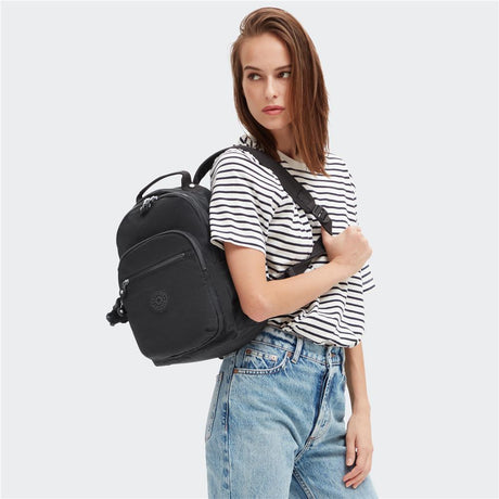 Kipling SEOUL S, Kleiner Schulrucksack mit 11-Zoll-Tabletfach, 14L, Black Noir (schwarz)