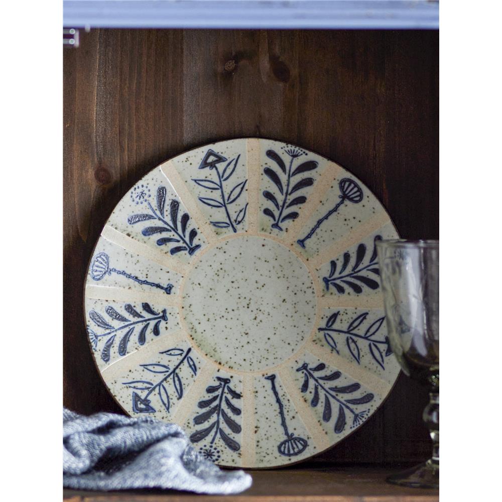 Bloomingville Leonie Teller in Beige/Blau, 21cm, aus Steingut