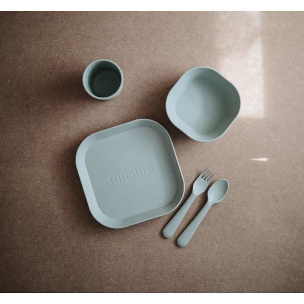 Mushie Kinderteller 2er Set, Sage, quadratisch, BPA-frei