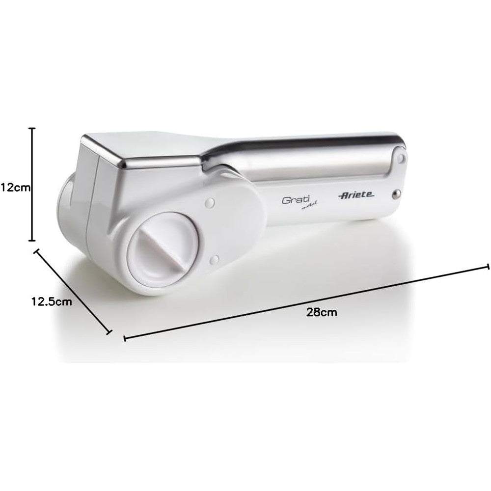 Ariete Gratì Metal Elektrische Reibe, Akku Käsereibe mit 2 Trommeln, für Käse, Schokolade, Nüsse