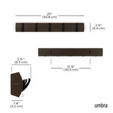 Umbra Flip Wandgarderobe, Garderobenleiste in Walnuss, mit 5 beweglichen Haken in Schwarz