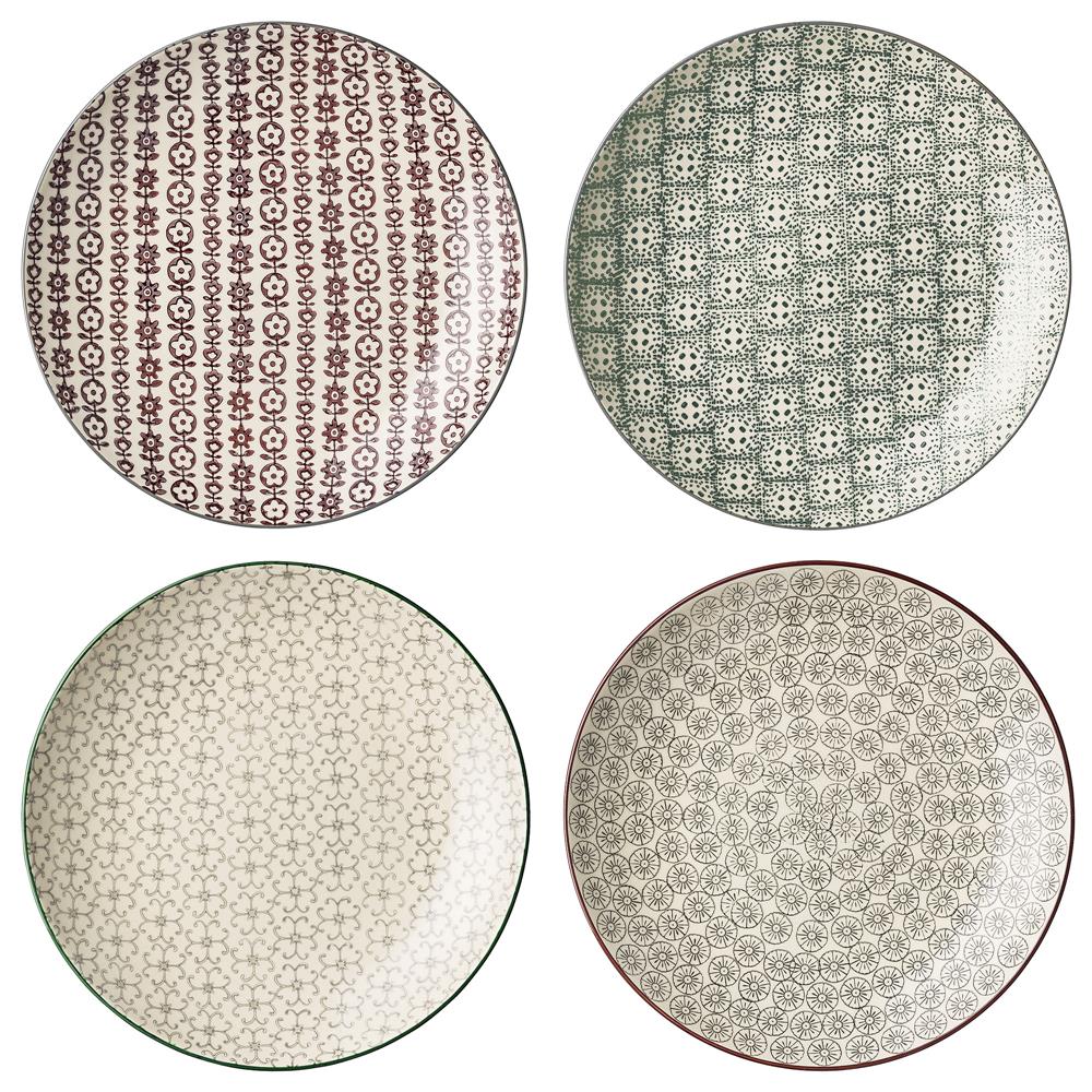 Bloomingville Karine Teller, 4er Set, Bunt, 25cm, Steingut, dänisches Design