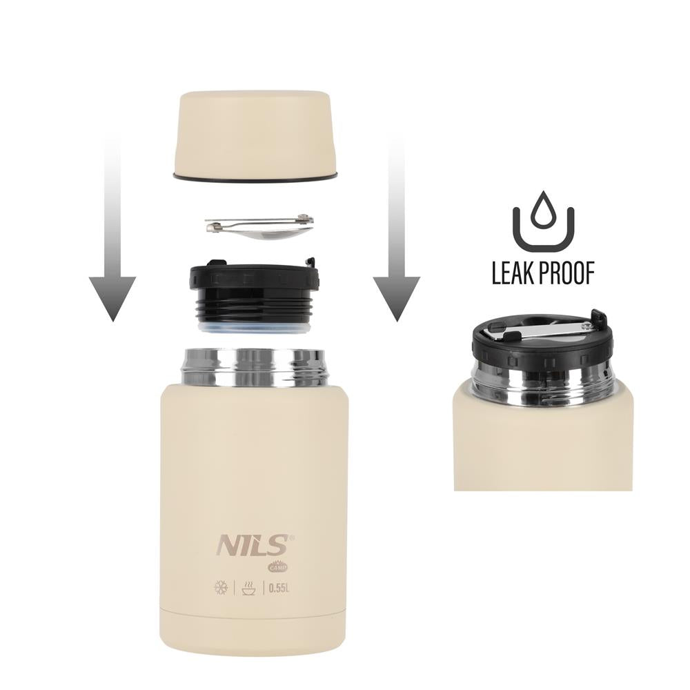 NILS Speisethermos 550 ml Beige Edelstahl Thermobehälter auslaufsicher