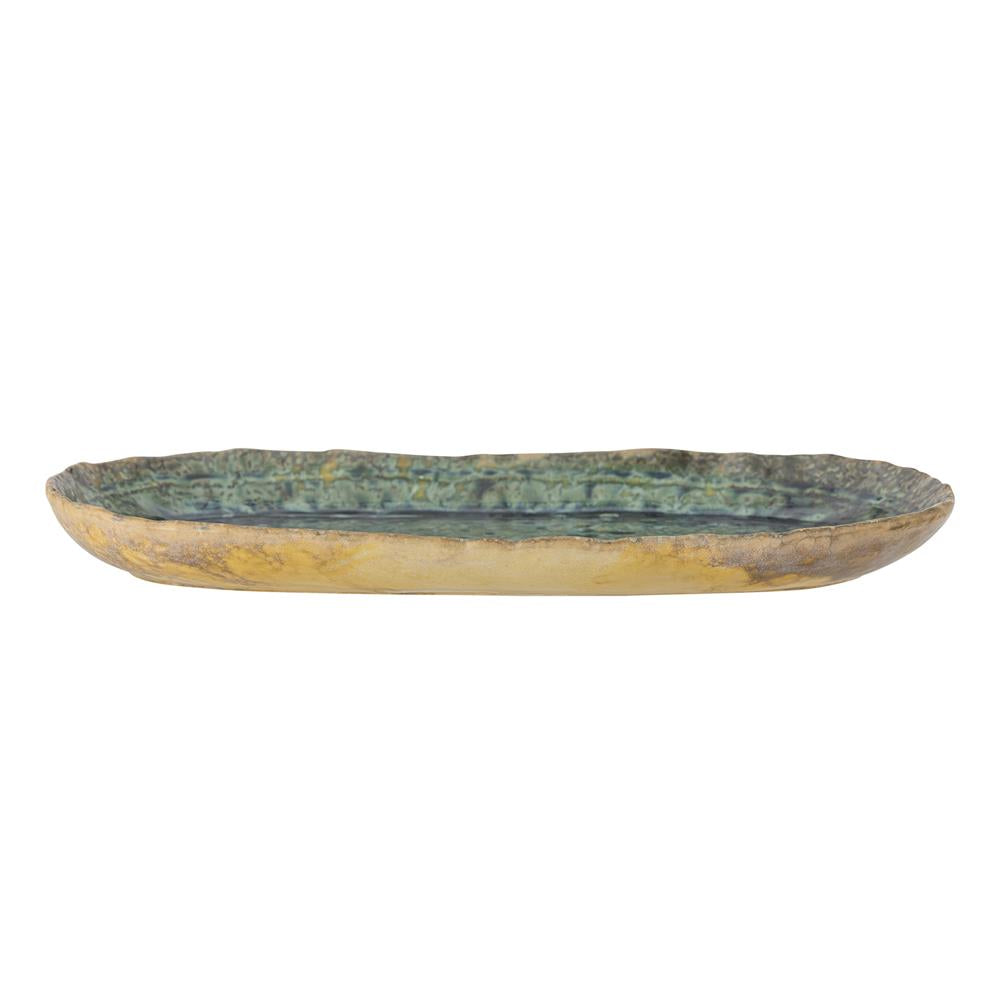 Bloomingville Milani Servierplatte – Steingut in Grün mit perlmuttartiger Glasur, 37 cm