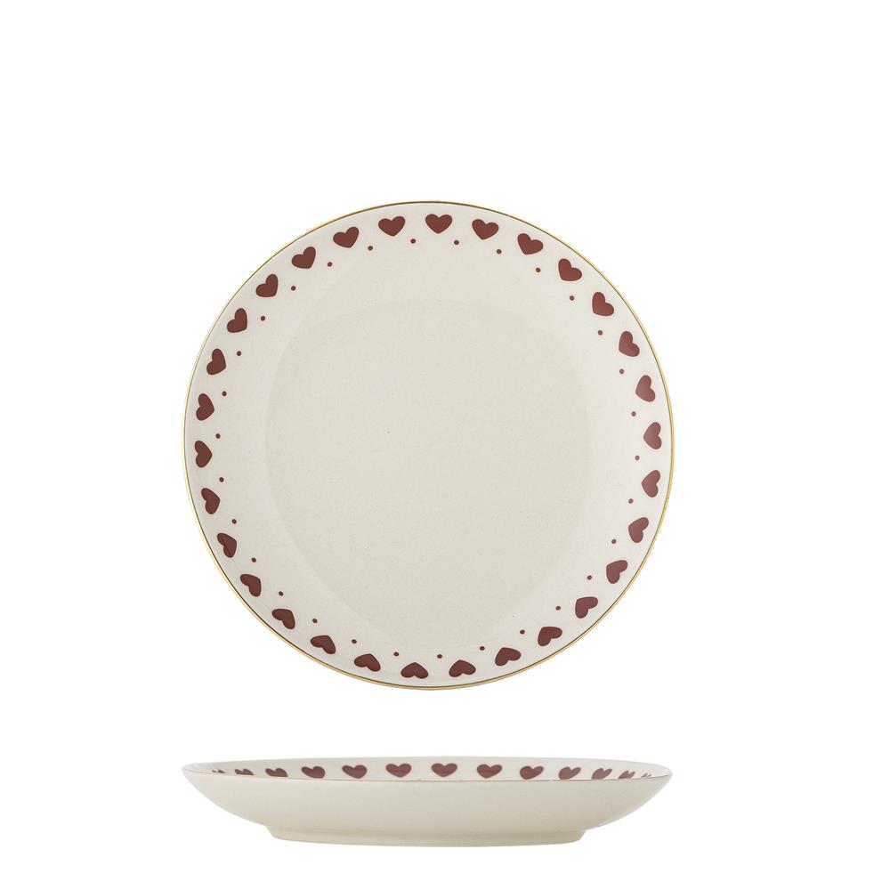 Bloomingville Jolly Weihnachtsteller, Rot, Steingut 16 cm mit Herzmotiv