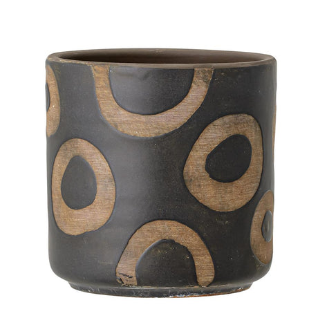 Bloomingville Avo Blumentopf 12 x 12cm Schwarz Braun Kringel Terrakotta Übertopf dänisches Design