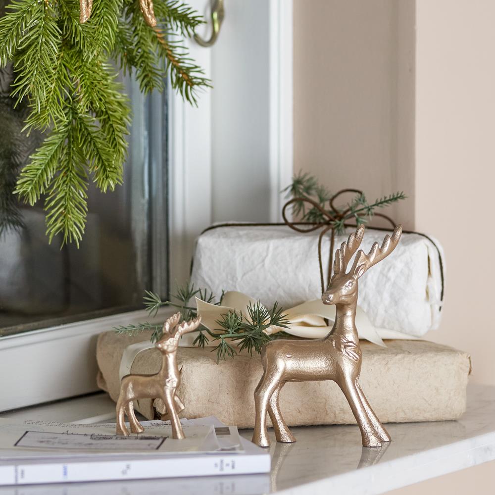 Bloomingville Kila Deko, Gold, Aluminium Rentierfiguren 2er Set Weihnachten