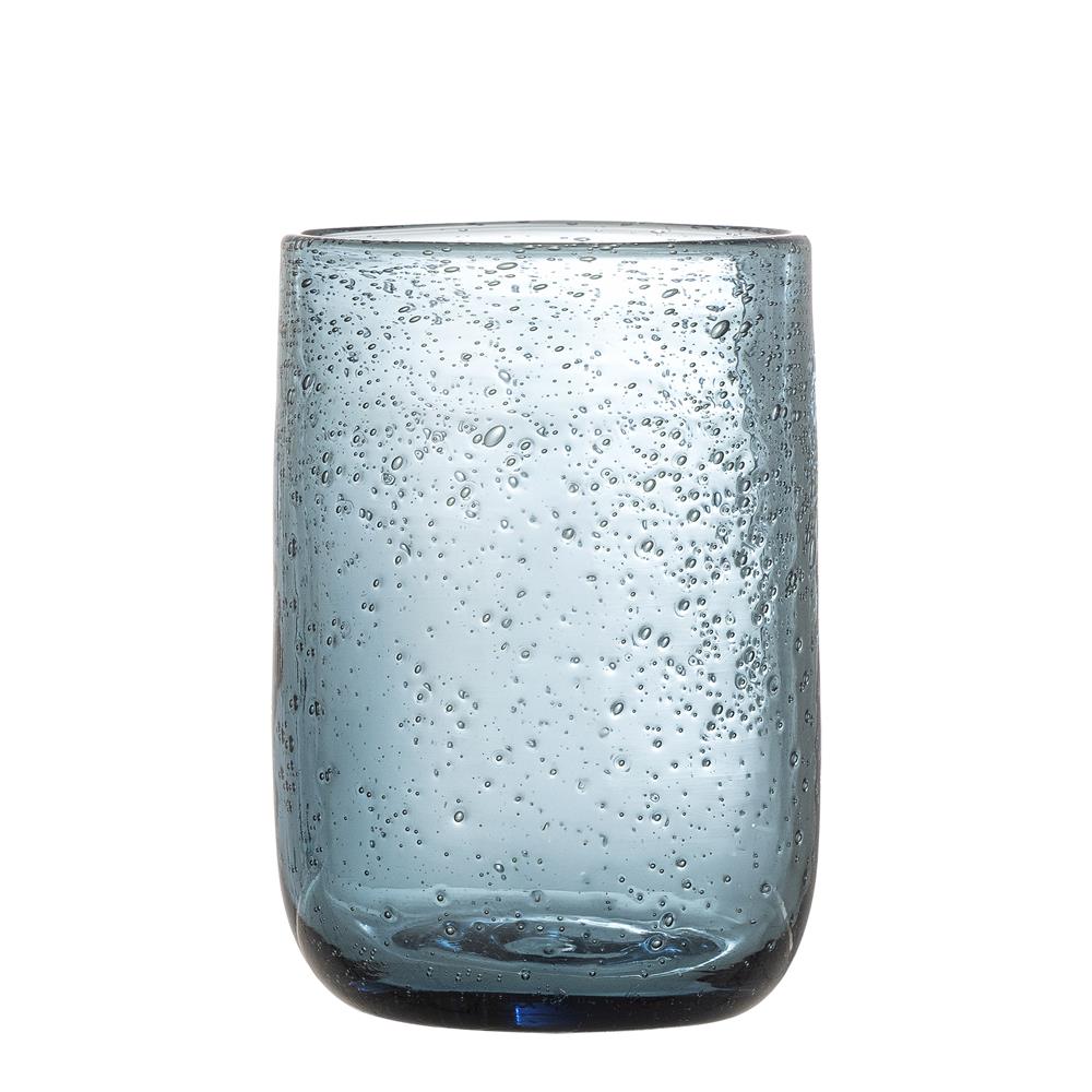 Bloomingville Tabby Trinkglas blau 330 ml aus Glas – mundgeblasenes 4er Set für Küche & Tischdeko