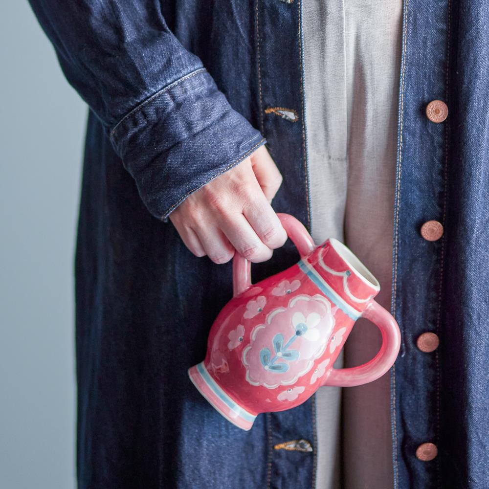 Bloomingville Odina Vase Rose Steingut D11xH15xW16 cm – handbemalte Blumenvase