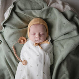 Mushie Gestrickte Babydecke Pointelle, Sage Melange, aus 100% Bio-Baumwolle
