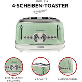 Ariete Vintage Toaster, Grün, 4-Scheiben-Toaster mit 6 Bräunungsstufen, 1600W