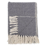 Bloomingville Barry Decke 160x130 cm Blau Baumwolle mit Fransen Tagesdecke Kuscheldecke