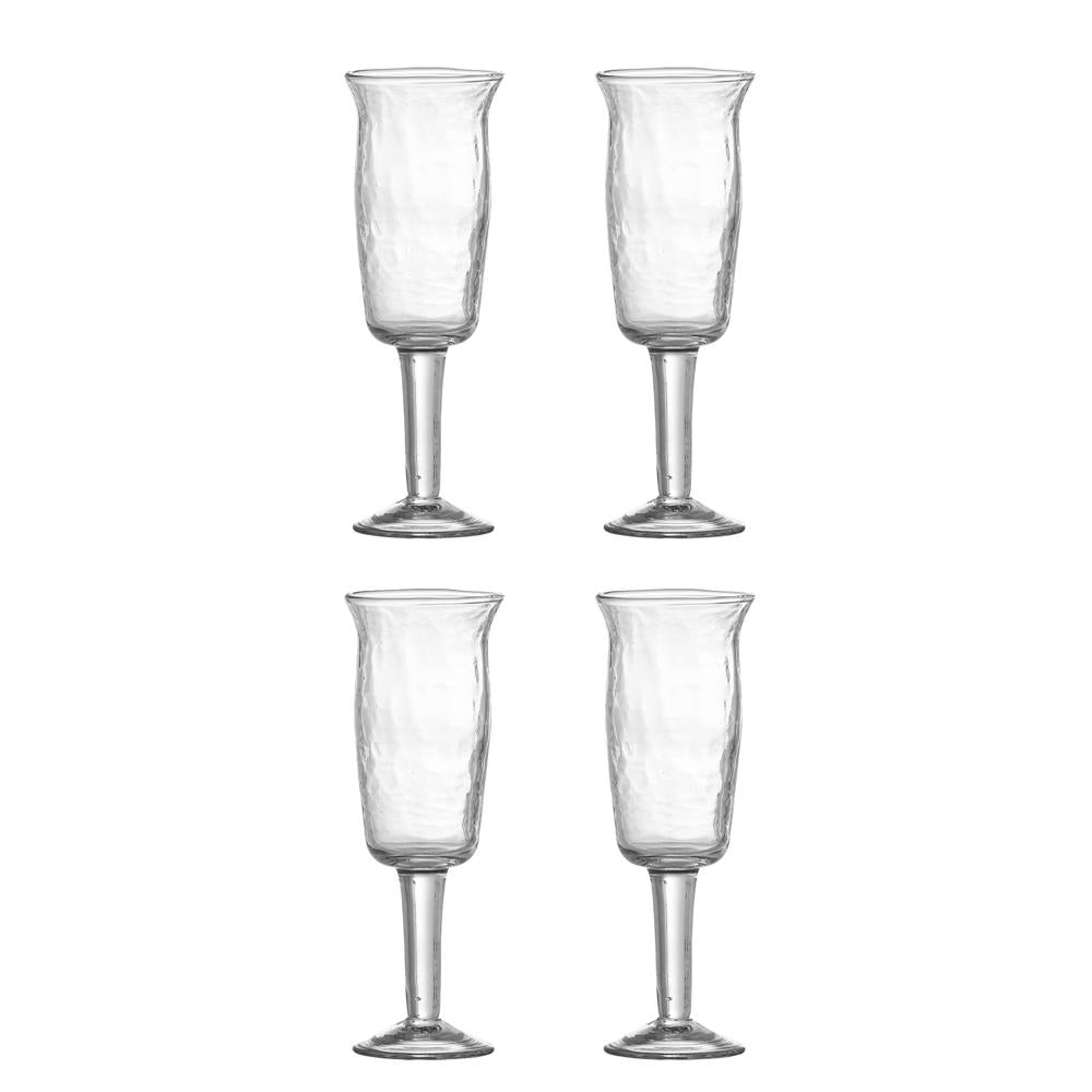 Bloomingville Asha Weinglas Klar Recyceltes Glas D6xH17,5 cm 4er Set – gehämmertes Weinglas