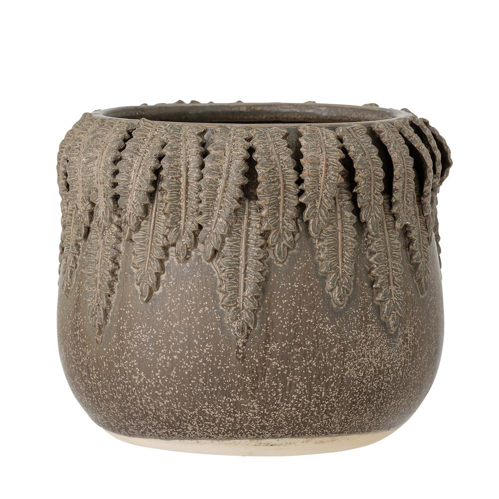 Bloomingville Eloi Blumentopf 17 x 13,5 cm Braun Blätter Steingut Übertopf Dekotopf dänisches Design