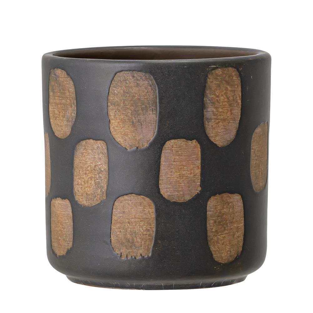 Bloomingville Avo Blumentopf 12 x 12cm Schwarz Braun Tupfen Terrakotta Übertopf dänisches Design