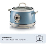 Ariete Vintage Reiskocher, Blau, 3,5L, Slow Cooker, Dampfgarer, 5 Programme, Keramikschüssel