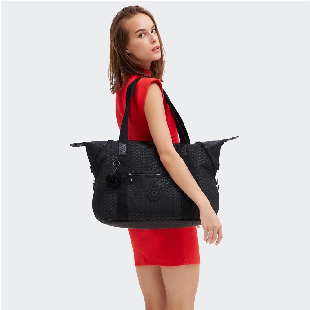 Kipling ART M, multifunktionale Tragetasche, Signature Emb (schwarz), Reisetasche mit Trolleyhalterung