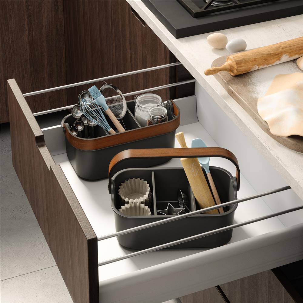 Umbra Bellwood Vorratsschrank Organizer mit 3 Fächern, mittlerer Aufbewahrungsbehälter in Schwarz/Walnuss