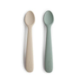 Mushie Silikon-Babylöffel 2erSet, Cambridge Blue/Shifting Sand, BPA-frei