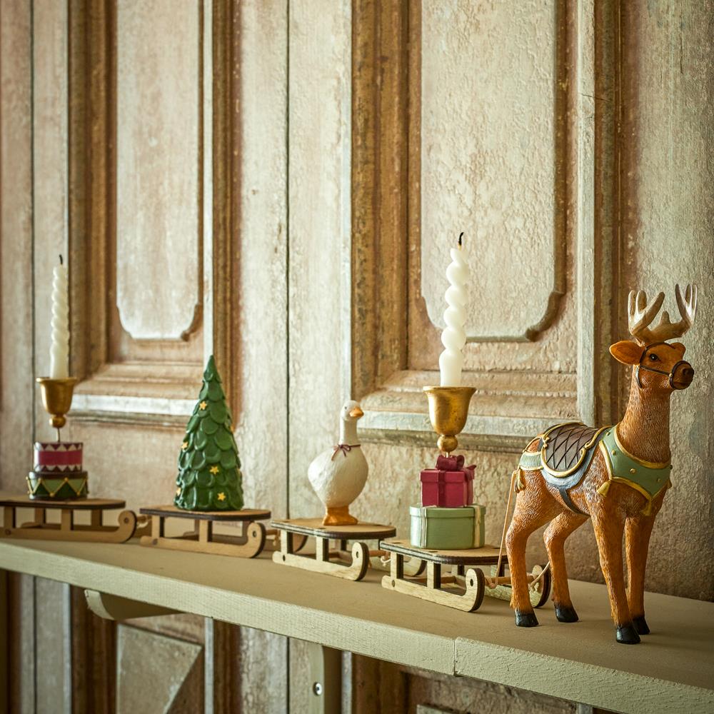 Bloomingville Dasher Deko Rentier mit Schlitten Weihnachtsdeko Polyresin