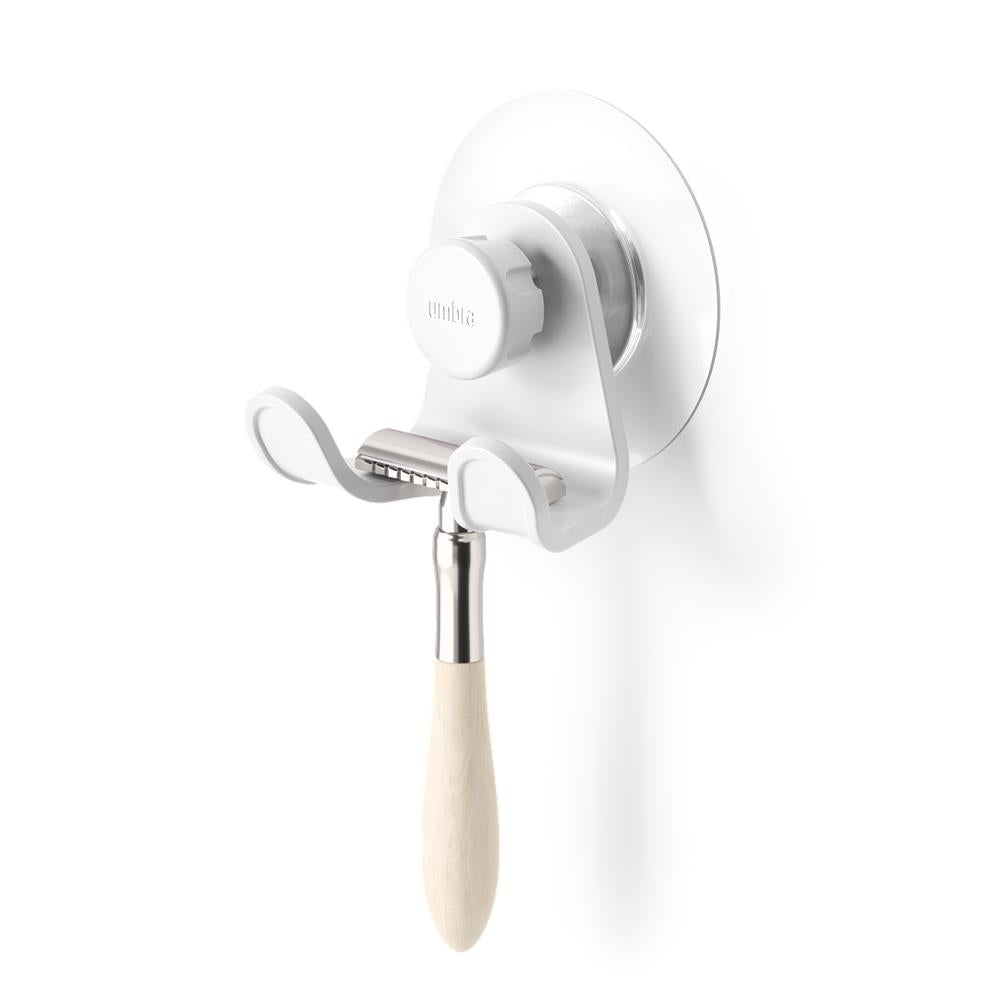 Umbra Flex Doppelduschhaken zum Kleben, für Luffaschwamm, Duschbürste, Waschlappen und Rasierer