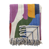 Bloomingville Artista Wohndecke Bunt 160 x 130 cm mit recycelter Baumwolle mit Fransen