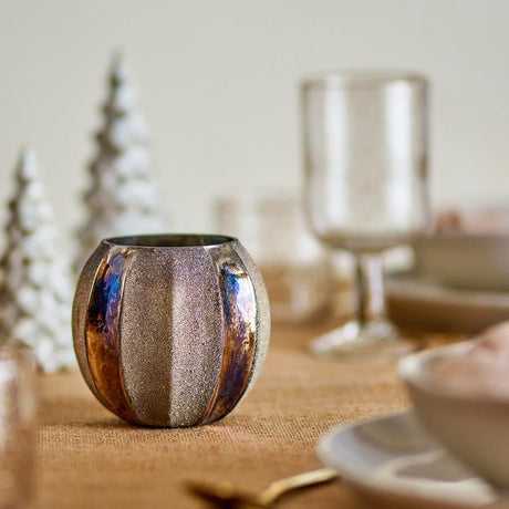 Bloomingville Felecia Teelichthalter – Gold, aus recyceltem Glas mit Glitzer und Streifen