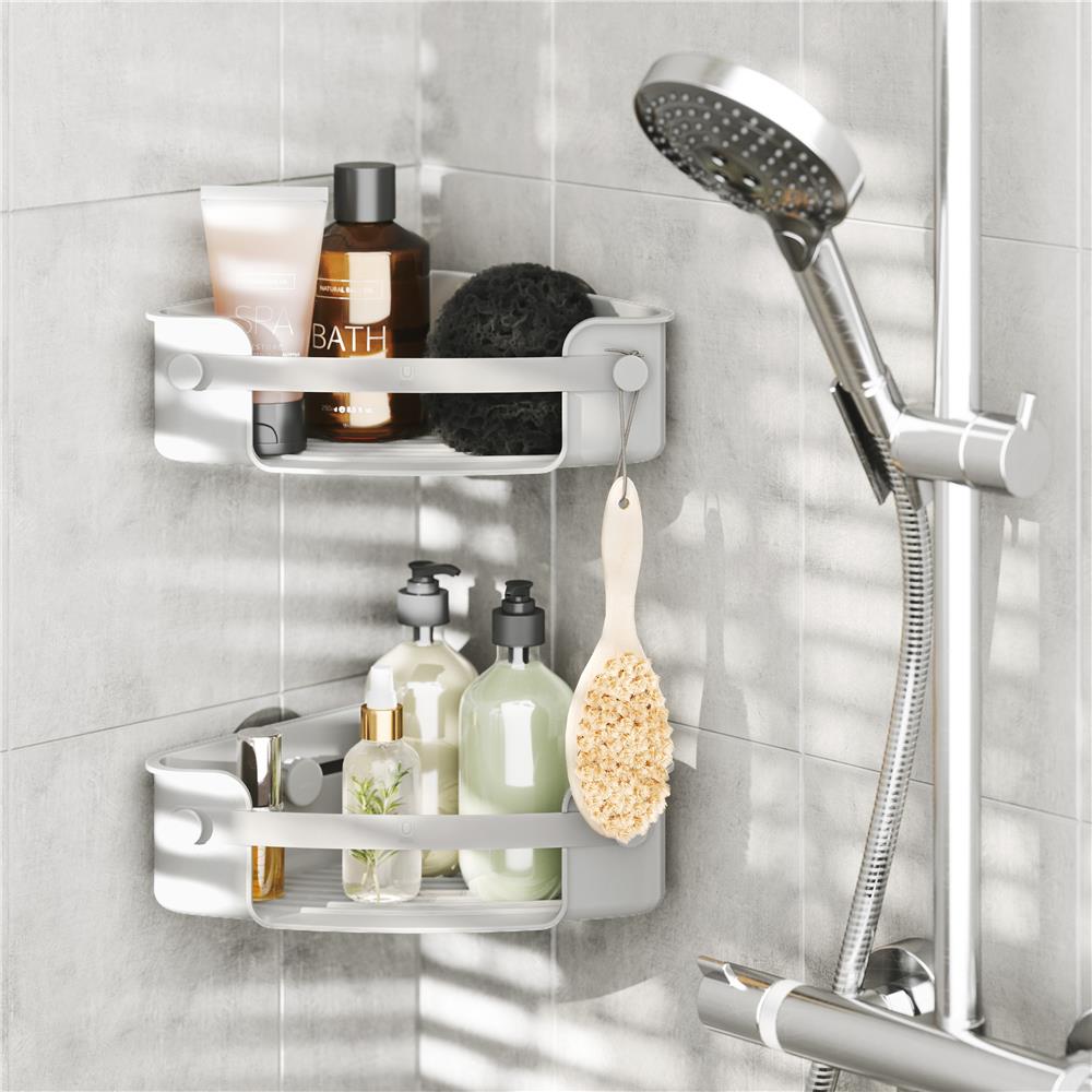 Umbra Flex Eckduschablage zum Kleben, in Grau, rostfreies Eckduschregal, ohne Bohren