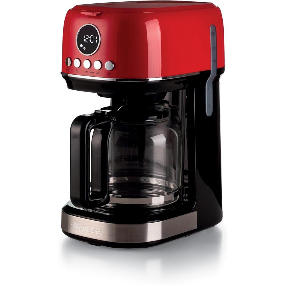 Ariete Moderna Filterkaffeemaschine, Rot, 15 Tassen Kaffeemaschine, mit Glaskanne