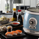 Ariete Vintage Reiskocher, Blau, 3,5L, Slow Cooker, Dampfgarer, 5 Programme, Keramikschüssel