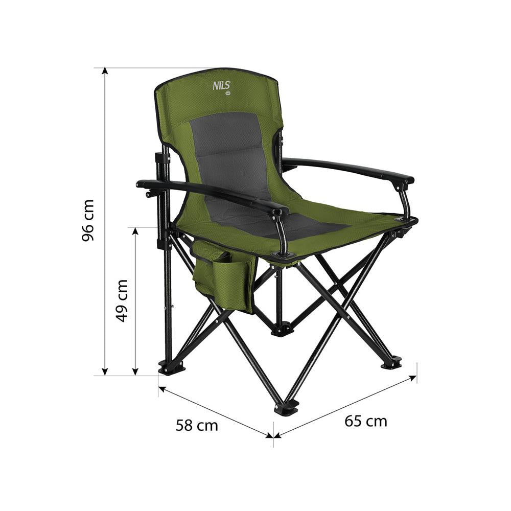 NILS CAMP Campingstuhl Grün - gepolsterter Klappstuhl mit Tasche für Camping, Garten & Angeln