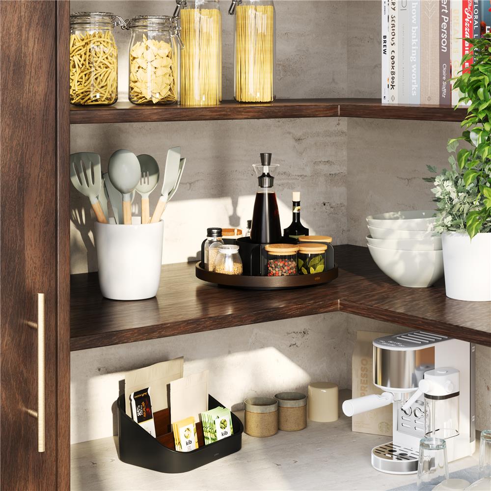 Umbra Bellwood Drehbarer Organizer, Lazy Susan Drehteller in Schwarz/Walnuss