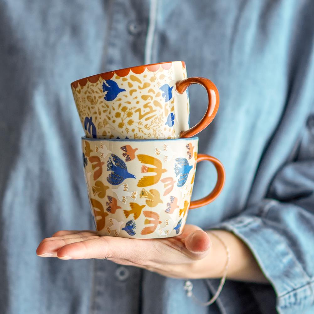 Bloomingville Anniversary Becher Bunt Steingut D9,5xH8 cm 2er Set – farbiges Tassen-Set – Deliving