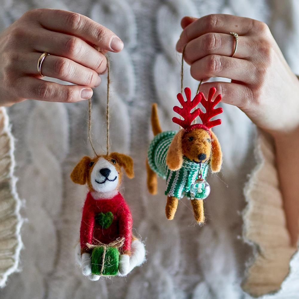 Bloomingville Monty Weihnachtsanhänger Bunt Wolle 2er Set Tieranhänger
