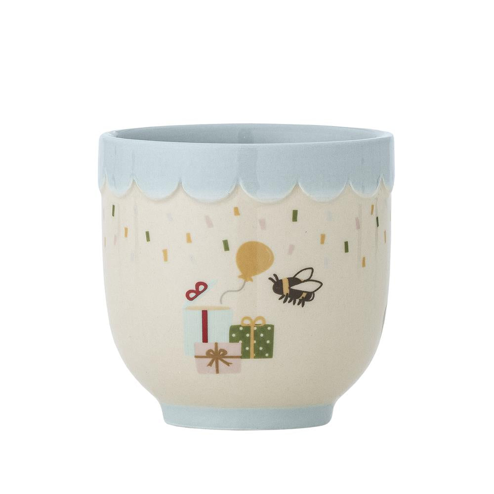 Bloomingville MINI Celebrate Tasse, Blau, Steingut, Kinderbecher, Kindertasse, dänisches Design