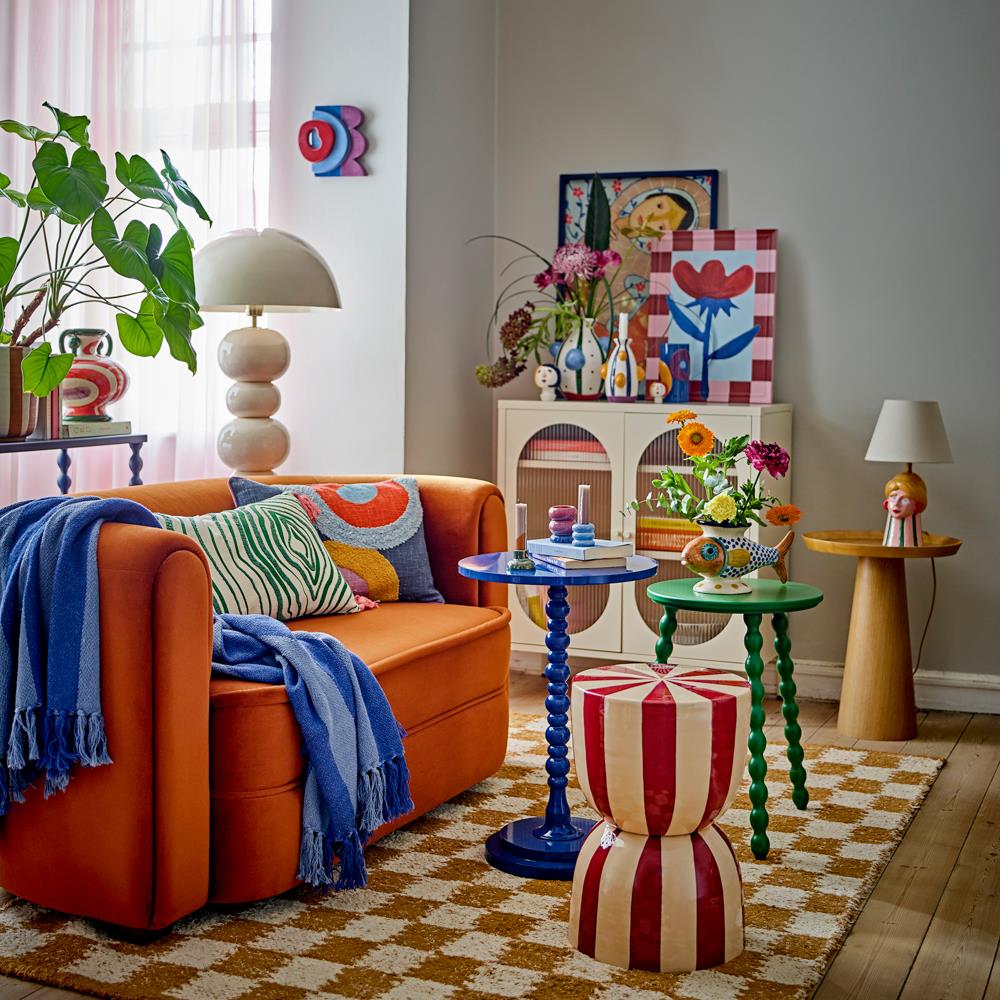 Bloomingville Ellar Beistelltisch blau - Hochglanz Tisch modern skulptural für Wohnzimmer & Sofa