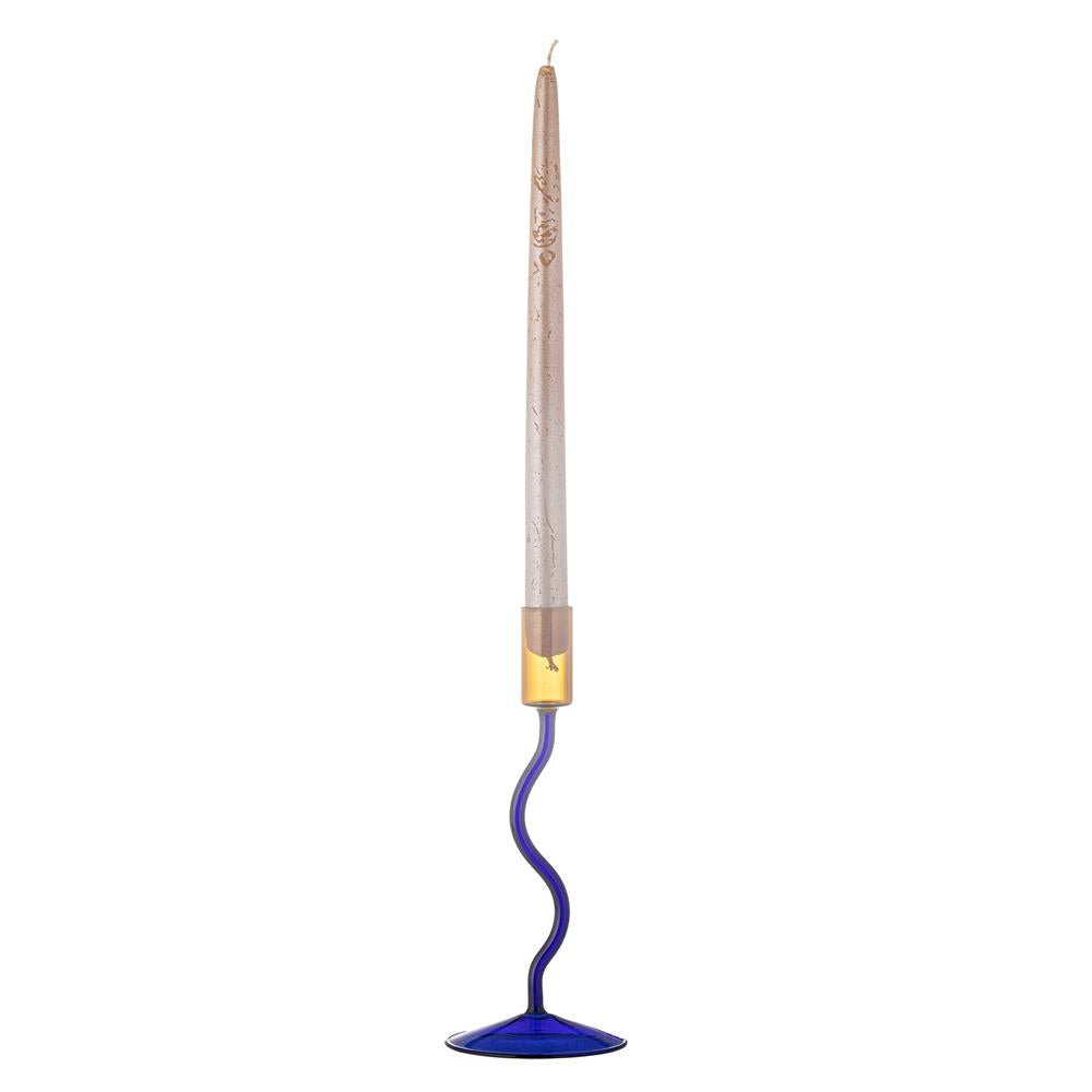 Bloomingville Ada Kerzenhalter, Blau, Glas, mundgeblasen, 22 cm, modernes Design