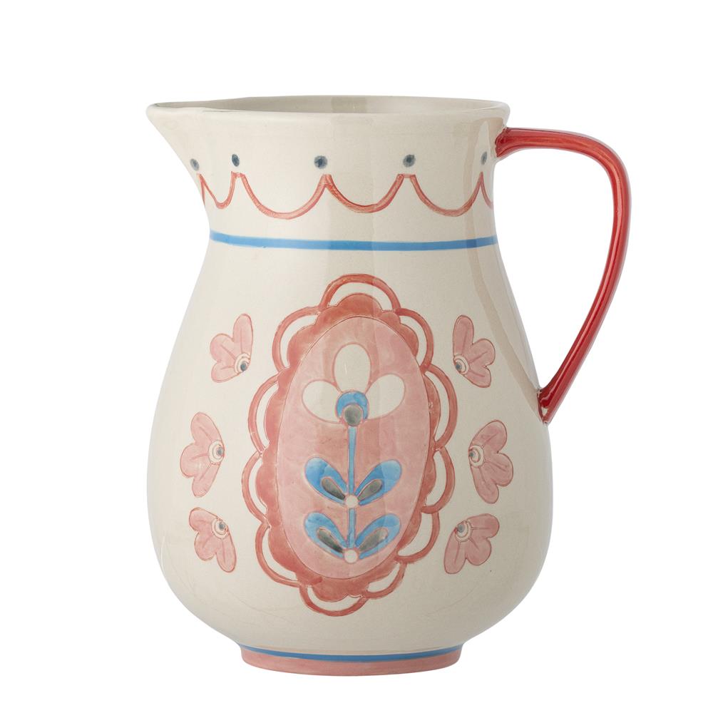 Bloomingville Odina Krug, 3,3 Liter, aus Steingut, mit Blumenmotiv in Pink- und Blautönen
