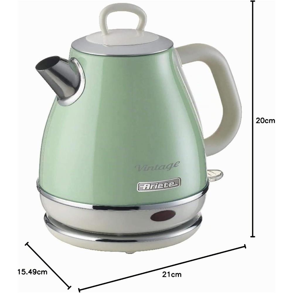 Ariete Vintage Wasserkocher, Grün, 1L Edelstahlkessel, 1630W, Elegantes Retro-Design