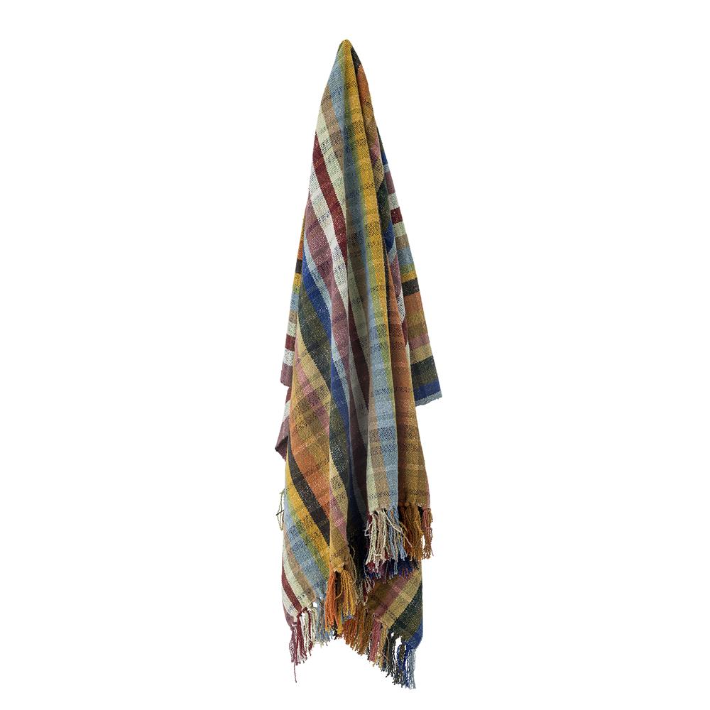 Bloomingville Elmy Decke Bunt mit recycelter Baumwolle L160xW130 cm – bunte Baumwolldecke