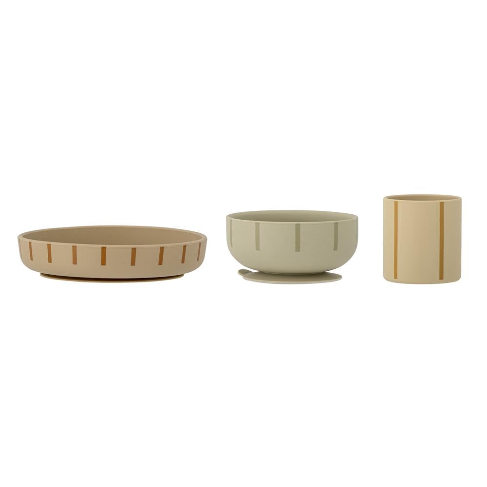 Bloomingville MINI Levi Geschirr-Set, Grün, Silikon, 3er Set mit Teller + Schüssel + Becher