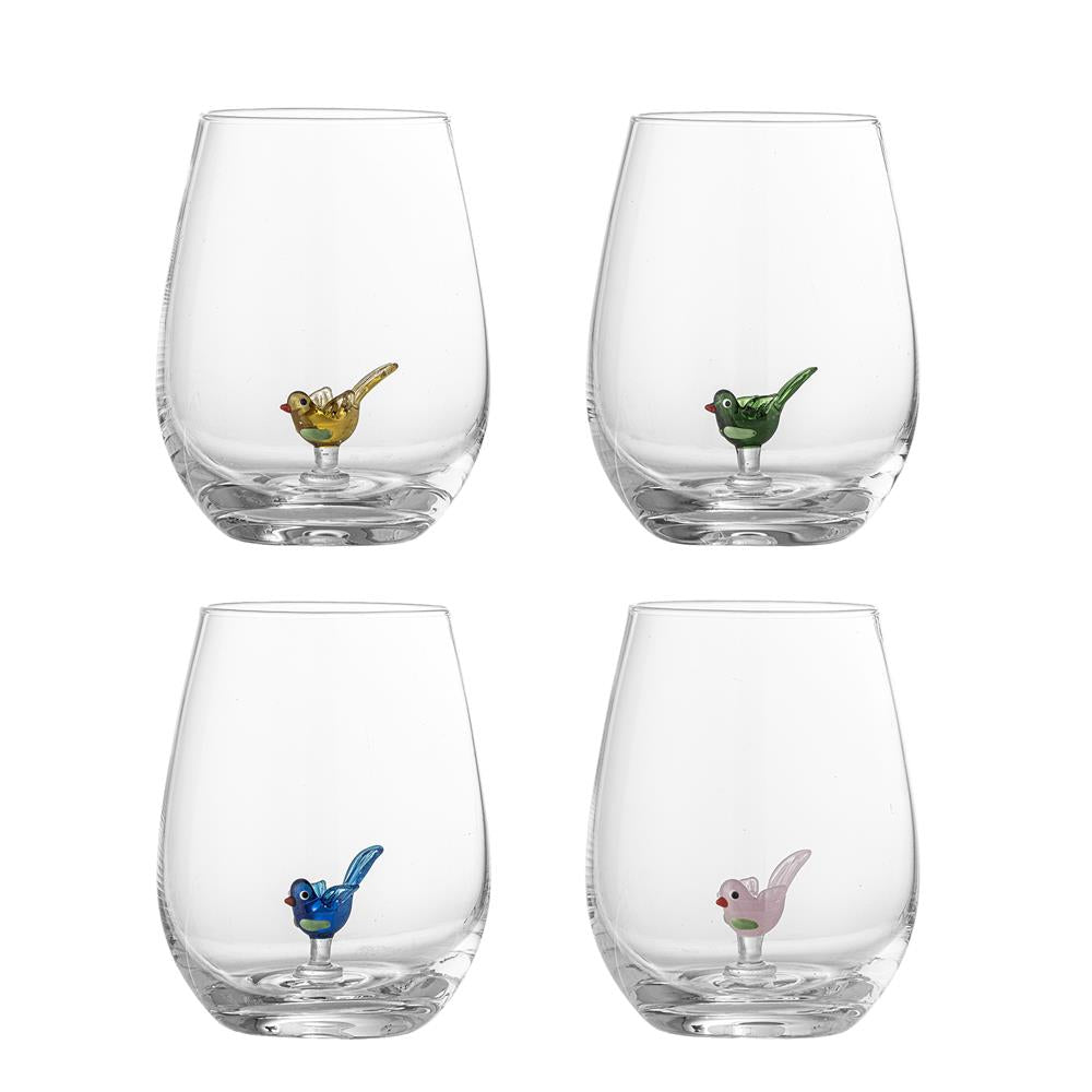 Bloomingville Misa Trinkgläser 4er Set 560 ml Glas bunt Vogel – Deliving