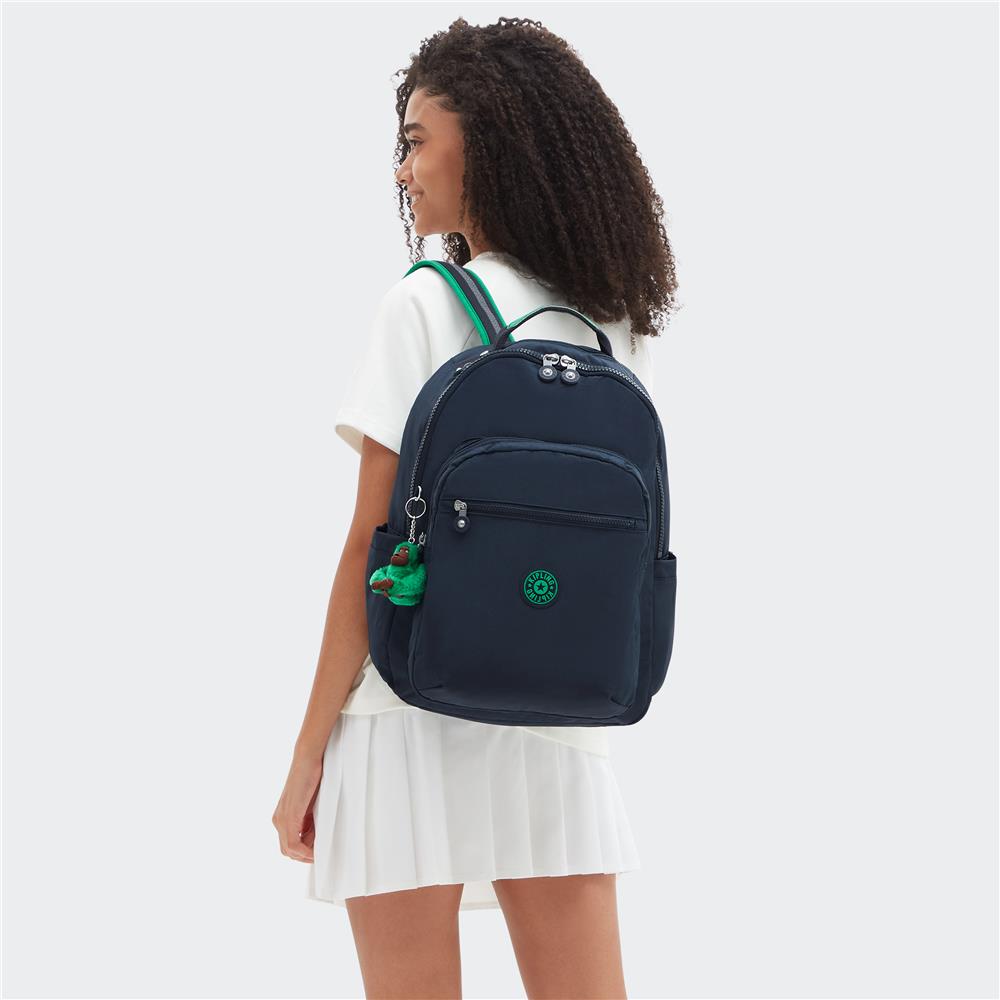 Kipling SEOUL L, Großer Rucksack, Blue Green Block (blau), 27L, mit 15-Zoll-Laptopfach
