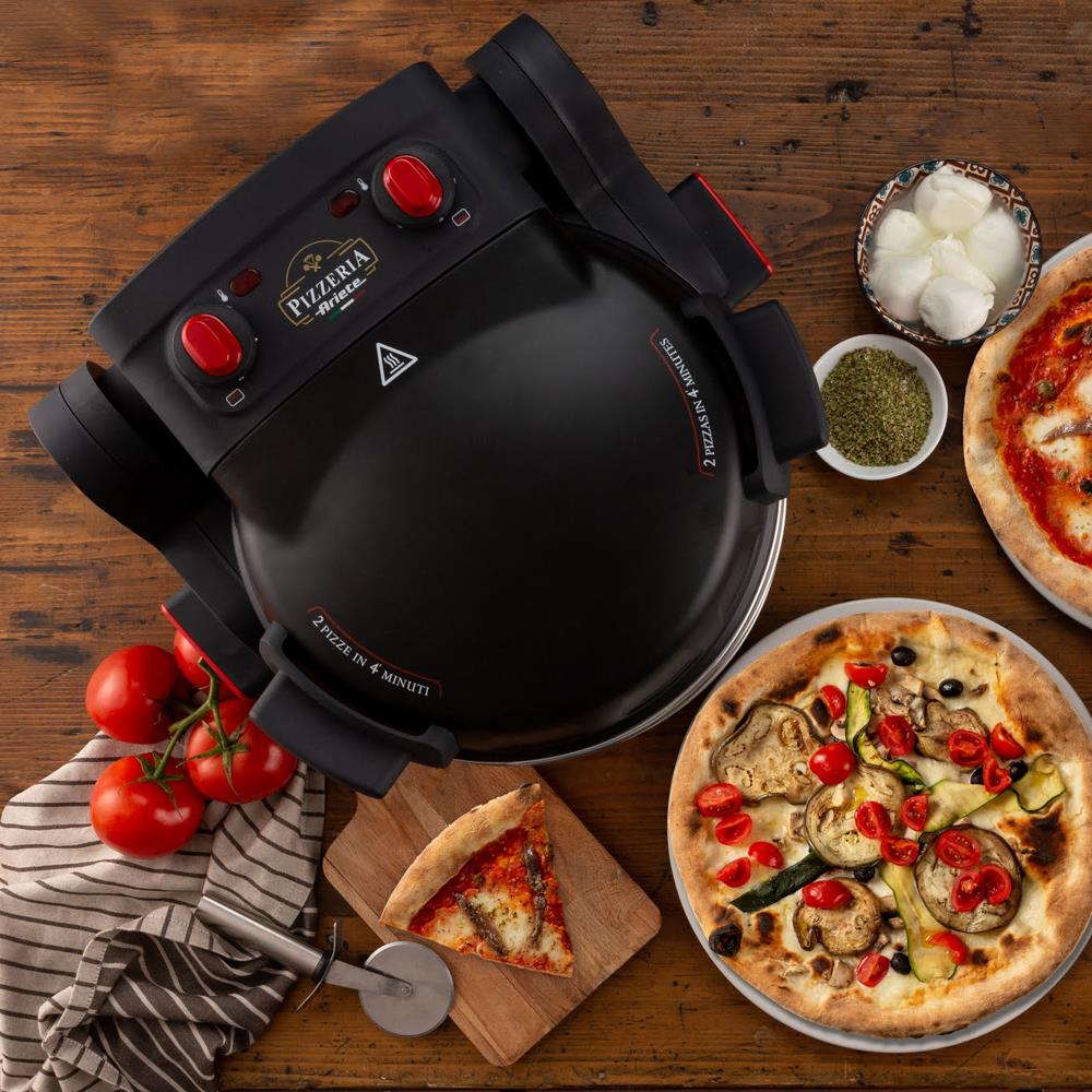 Ariete Pizzeria Doppel-Pizzaofen, Schwarz, mit 2 Pizzasteinen, 2300W, bis 400 Grad