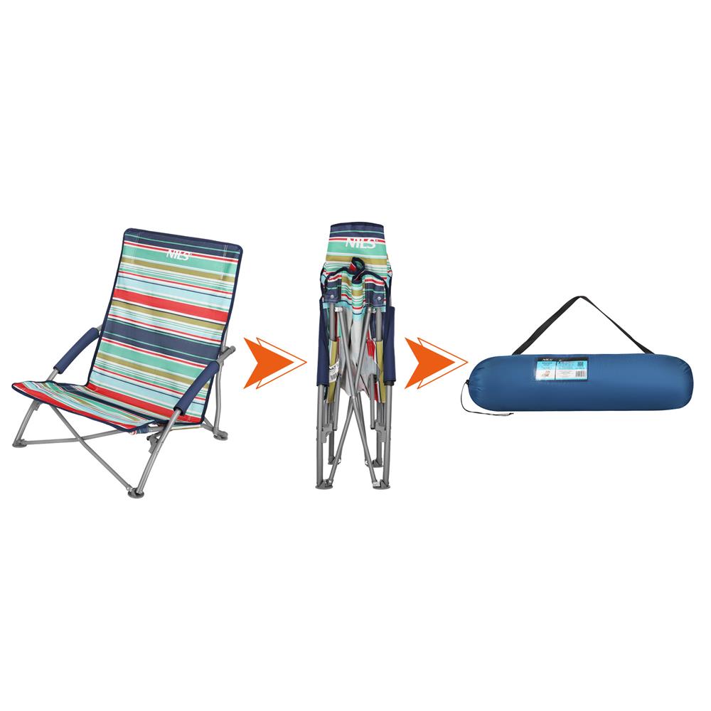 NILS Strandstuhl Blau-Rot gestreift- bequemer klappbarer Campingstuhl für Garten, Strand & Outdoor