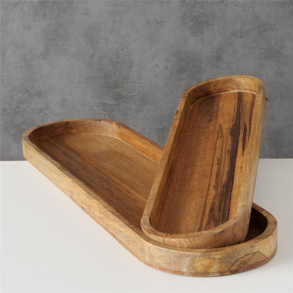 BOLTZE Tablett Tikko, 2er Set, Mangoholz, oval, 72 cm & 82 cm, Natur-Design