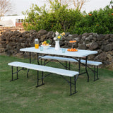 NILS CAMP Klappbank 180 cm Weiß für Garten Camping Events faltbare Sitzbank Outdoor