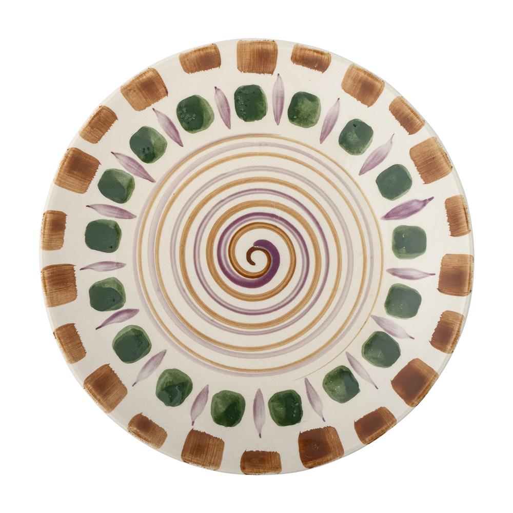 Bloomingville Shama Teller, Grün, Steingut, 27 cm, mit handbemaltem Muster